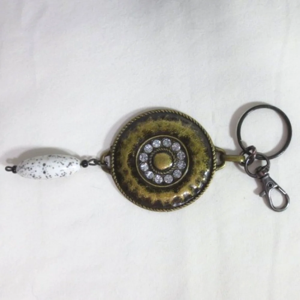 New Handmade Keychain Bag Charm Beaded Boho Antique Brass Rhinestones Faux Gem